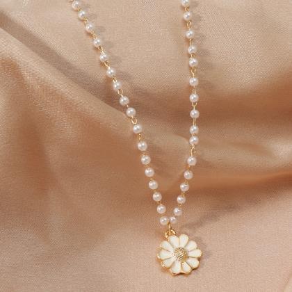 White Flower Pearl Necklace Cool Wind High Flash..