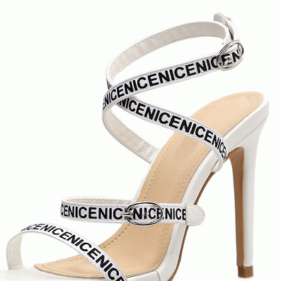 Letter Ribbon High Heeled Sandals Sexy Thin Heeled..