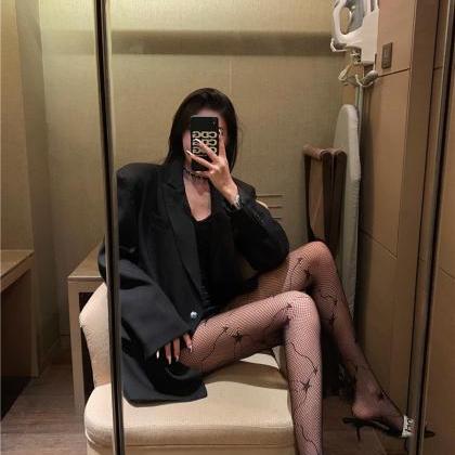 Lace Sexy Star Jacquard Black Stockings