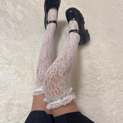 Lace Sexy Long White Knee Socks