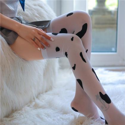 Milk White Spotted Socks High Top Over Knee Socks