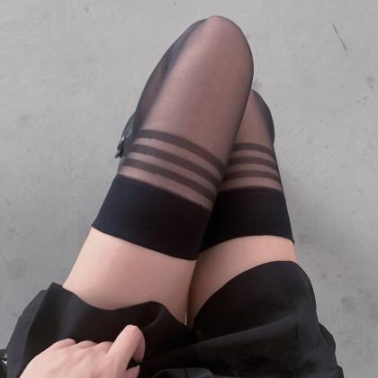 Striped Black Silk Stockings