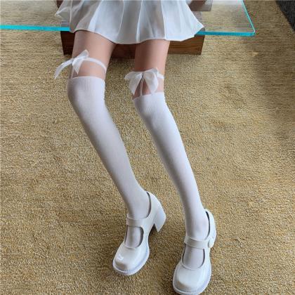 Bow Sexy Transparent High Long Tube Knee Hook..