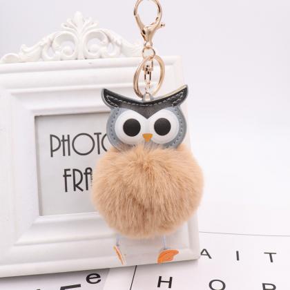Owl Hairball Key Chain Pu Leather Cartoon Plush..