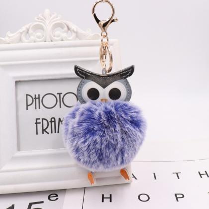 Owl Hairball Key Chain Pu Leather Cartoon Plush..