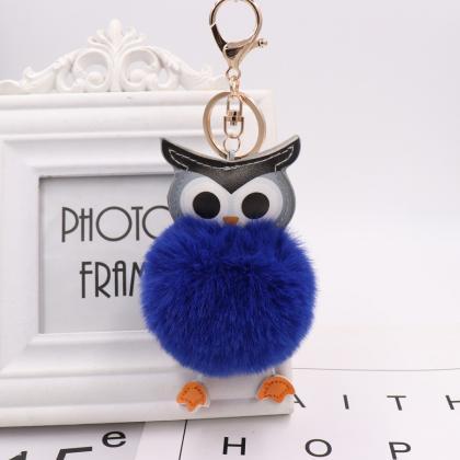 Owl Hairball Key Chain Pu Leather Cartoon Plush..