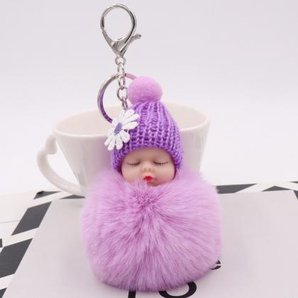 Cute Sleeping Doll Plush Key Ring Daisy Flower..