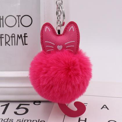 Cute Color Kitty Plush Key Ring Imitation Fur Pu..