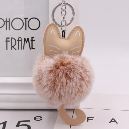 Cute Color Kitty Plush Key Ring Imitation Fur Pu..