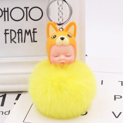 Cute Sleeping Doll Hair Ball Keychain Creative..
