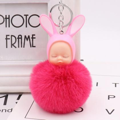 Cute Sleeping Doll Hair Ball Keychain Creative..