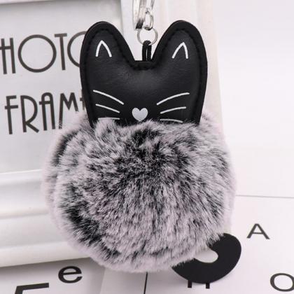 Cute Black Kitten Key Chain Imitation Rex Rabbit..