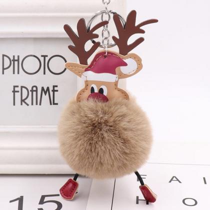 Christmas Deer Fur Ball Key Chain Cute Christmas..
