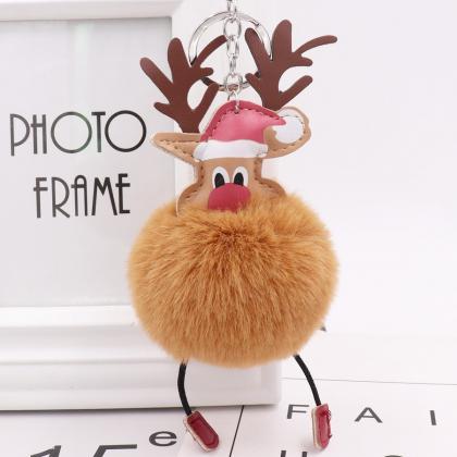 Christmas Deer Fur Ball Key Chain Cute Christmas..