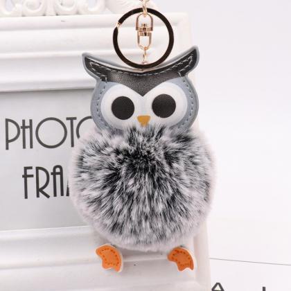 Cute owl hairball Keychain PU leath..