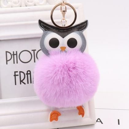 Cute owl hairball Keychain PU leath..