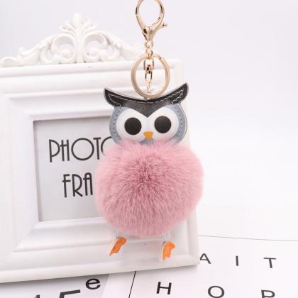 Cute Owl Hairball Keychain Pu Leather Cartoon..