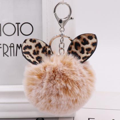 Leopard Ear Hair Ball Key Chain..