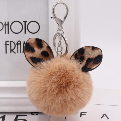 Leopard Ear Hair Ball Key Chain..