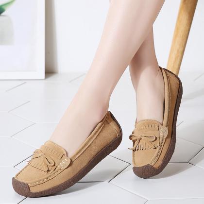 Soft Sole Lace Up Comportable Casual Flats-apricot