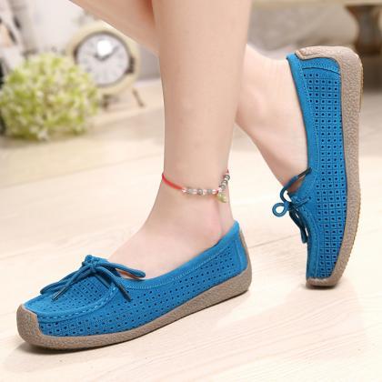 Soft Sole Lace Up Comportable Casual Flats-blue