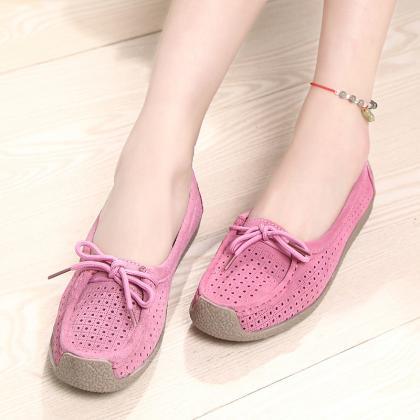Soft Sole Lace Up Comportable Casual Flats-pink
