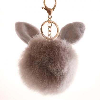 Lovely Rabbit Ear Hair Ball Key Chain 10cm..