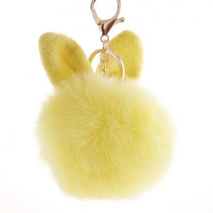 Lovely Rabbit Ear Hair Ball Key Chain 10cm..