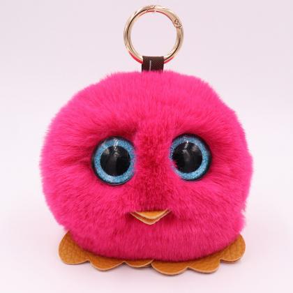 Owl Hairball Key Chain Pu Leather Imitation Wool..
