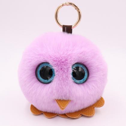 Owl Hairball Key Chain Pu Leather Imitation Wool..