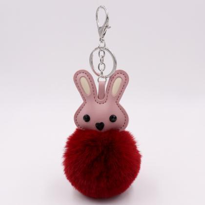 Cute Rabbit Plush Key Chain Pu Leather Bag Pendant..