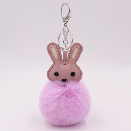 Cute Rabbit Plush Key Chain Pu Leather Bag Pendant..