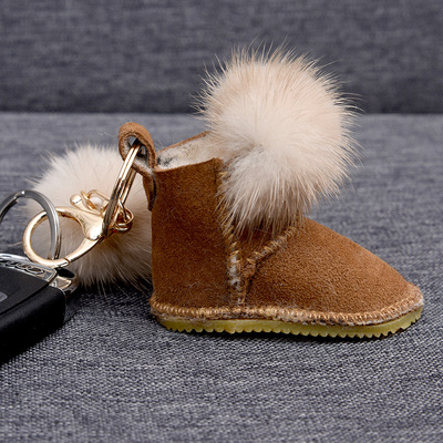 Mink Fur Snow Boots Simple Metal Key Ring Plush..