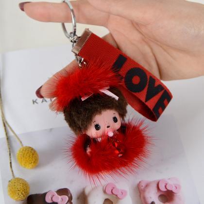 Mink Hair Munch Key Chain Doll Car Pendant Plush..
