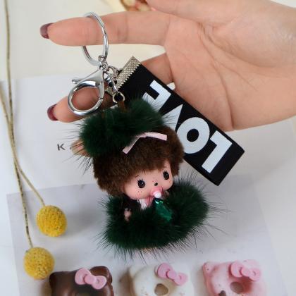 Mink Hair Munch Key Chain Doll Car Pendant Plush..