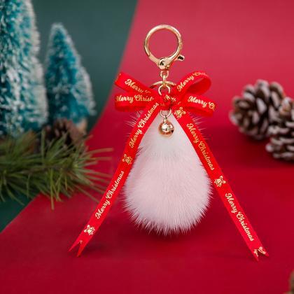 Mink hair Christmas hat key pendant..