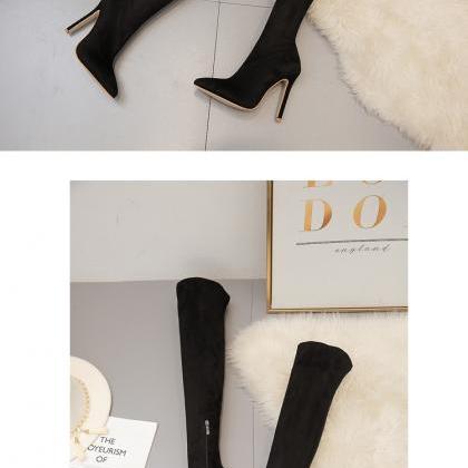 Autumn And Winter Long Elastic Boots-2