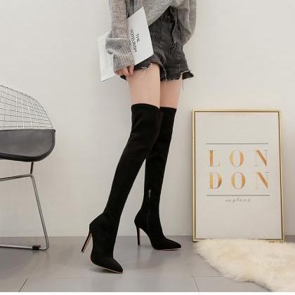 Autumn And Winter Long Elastic Boots-3