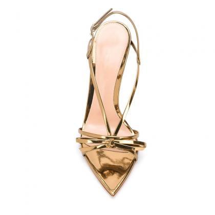 Pointed Thin High Heel Gold Patent Leather Party..