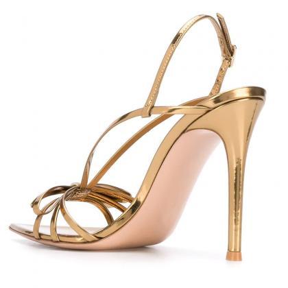 Pointed Thin High Heel Gold Patent Leather Party..