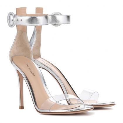 One Line Buckle Silver Stiletto Party Shoes