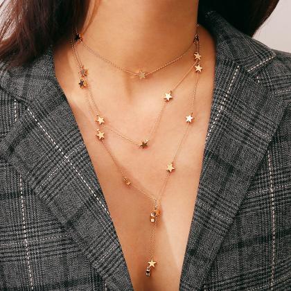 Star Pendant Tassel Multi-layer Necklace Fashion..