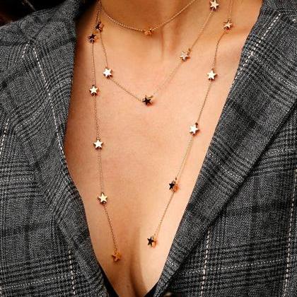 Star Pendant Tassel Multi-layer Necklace Fashion..