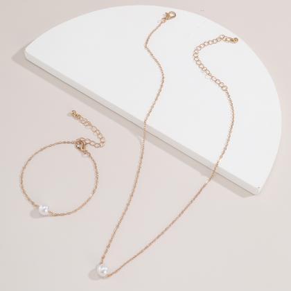 Bracelet Set Neck Chain Pearl Necklace-golden