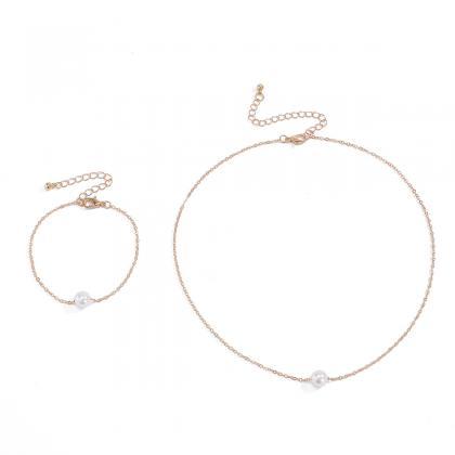 Bracelet Set Neck Chain Pearl Necklace-golden
