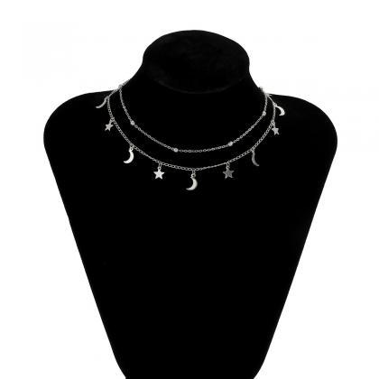 Fashion Star Moon Tassel Fine Chain Necklace..