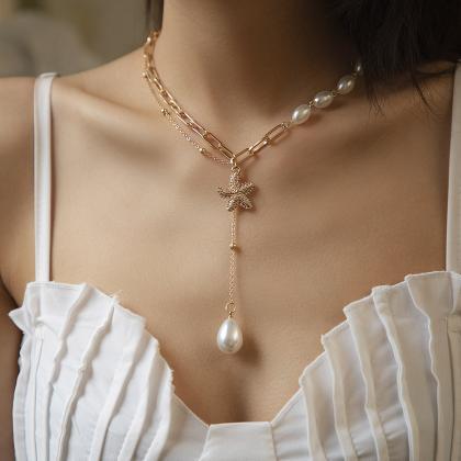 Pearl Mixed With Bead Chain Necklace Metal..