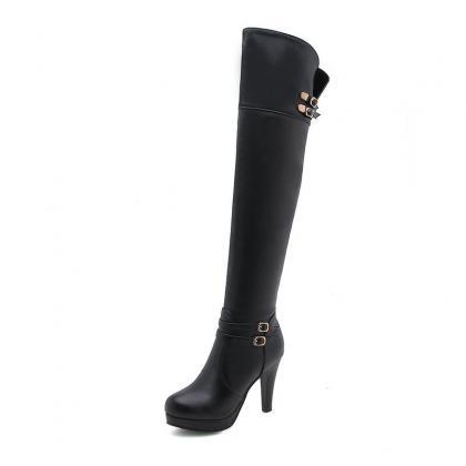 Autumn And Winter High Heeled Knight Boots Thick..