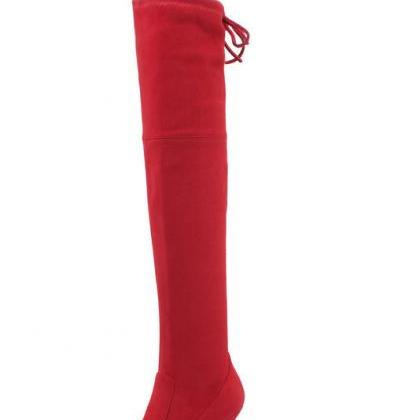 Suede Fashion Knee High Boots-red