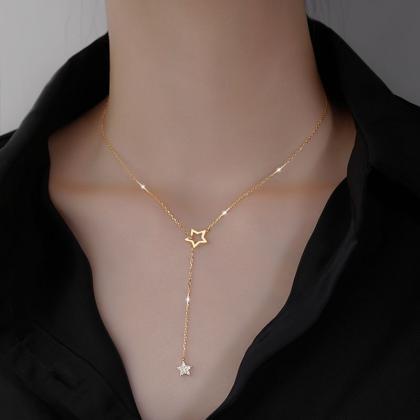 Golden Diamond Star Necklace Hollow Clavicle Chain